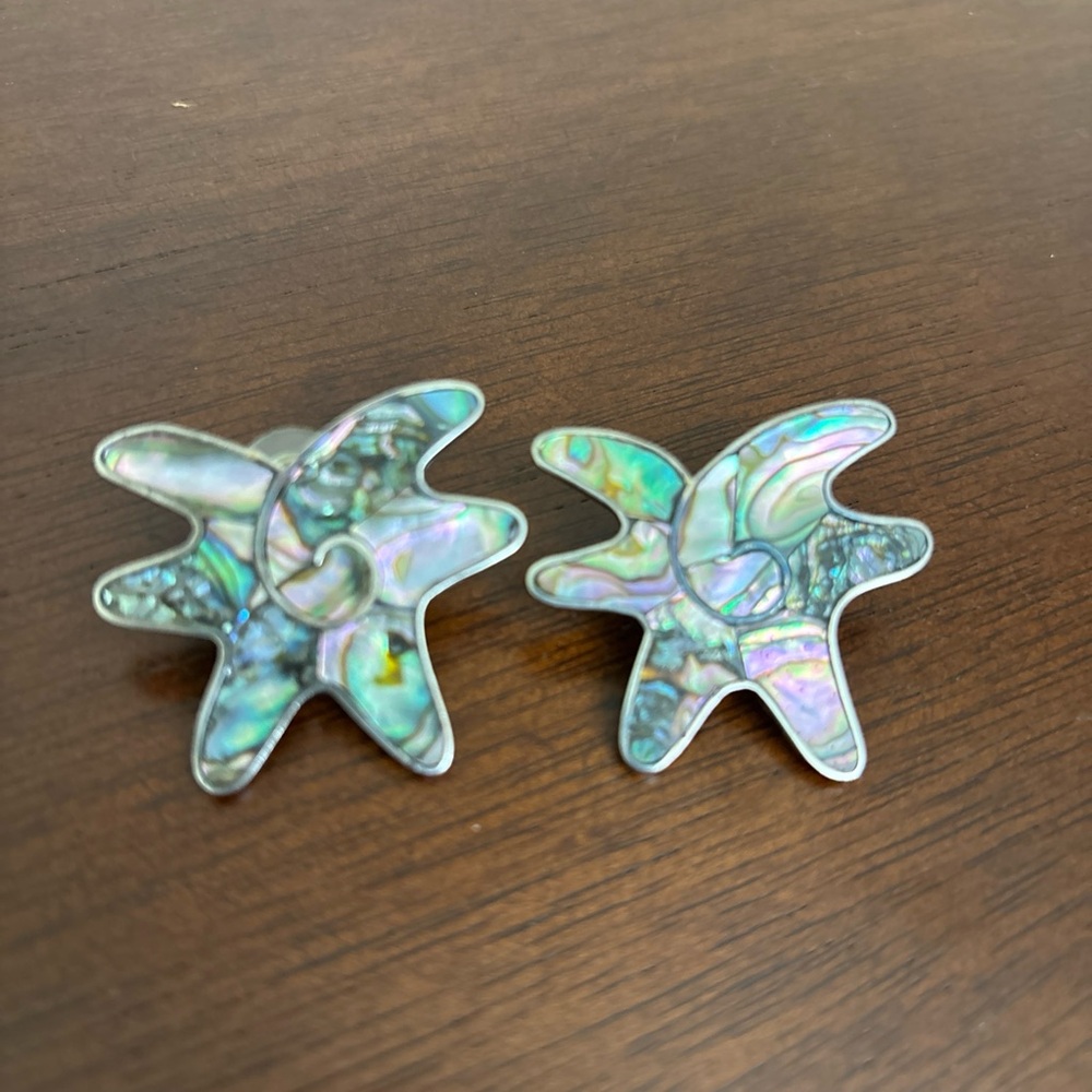 Vintage Mexico 925 Sterling Silver Abalone Shell Starfish Earrings